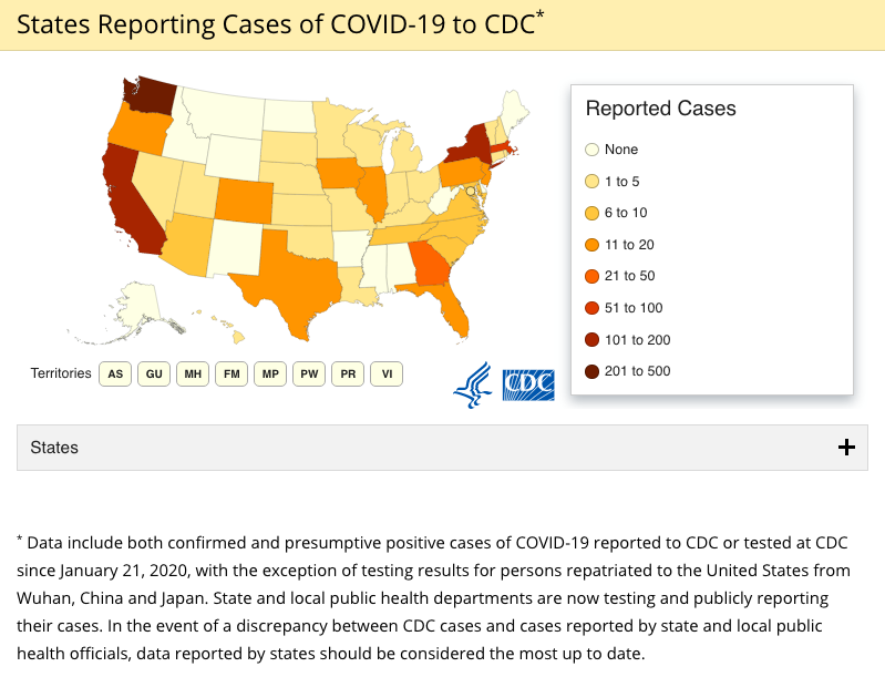 Map of US showing COVID-19 cases, worst on the West Coast