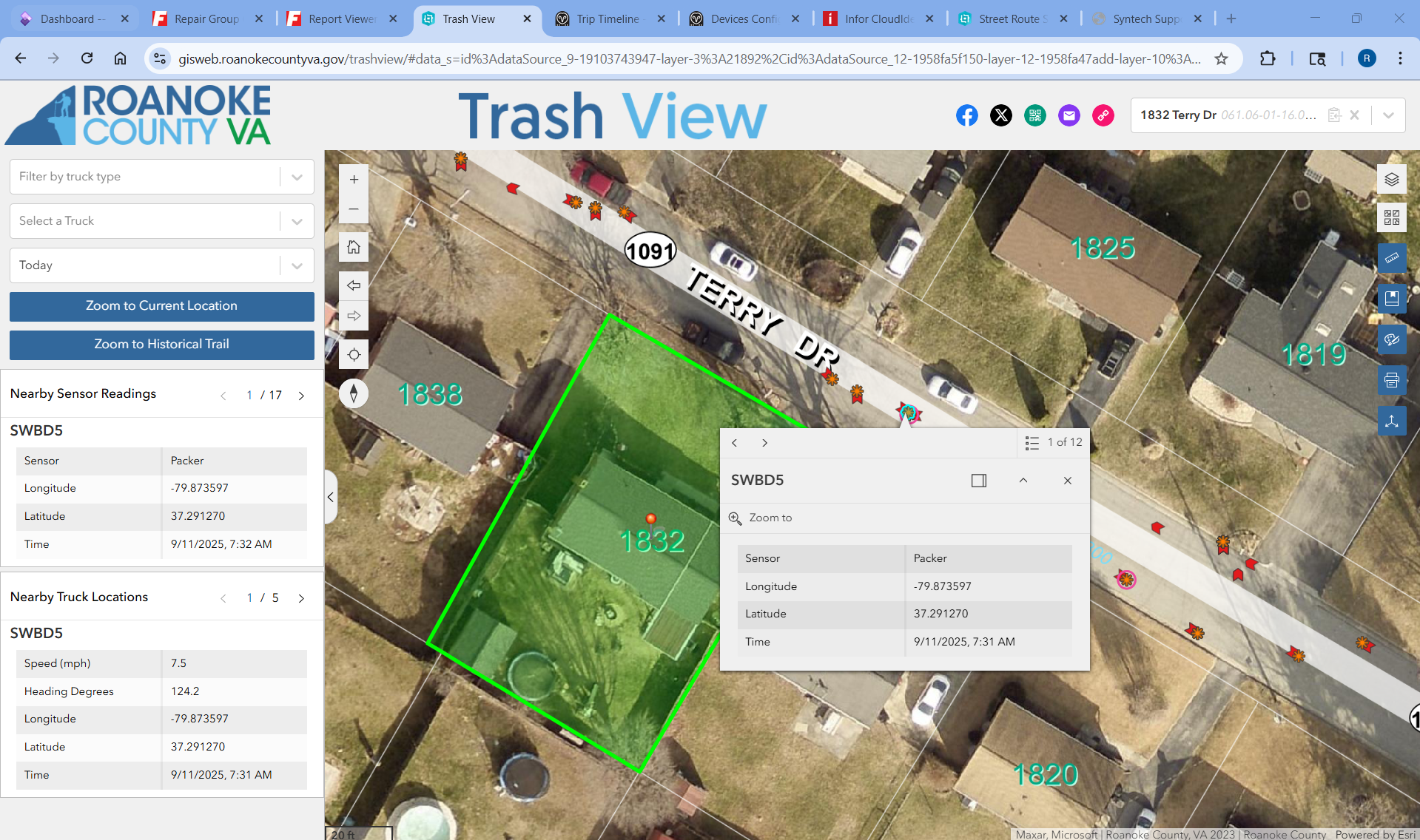Screenshot of Trash View that confirms resident service at highlighted address