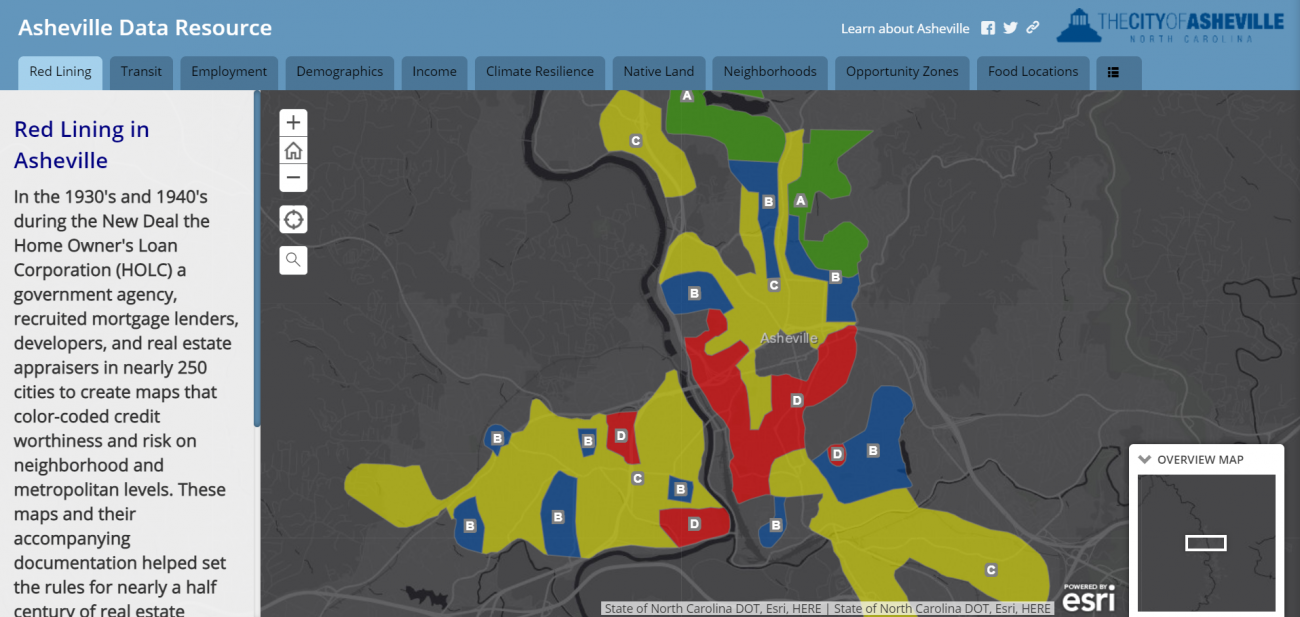 Screenshot of Red Lining in Asheville Map