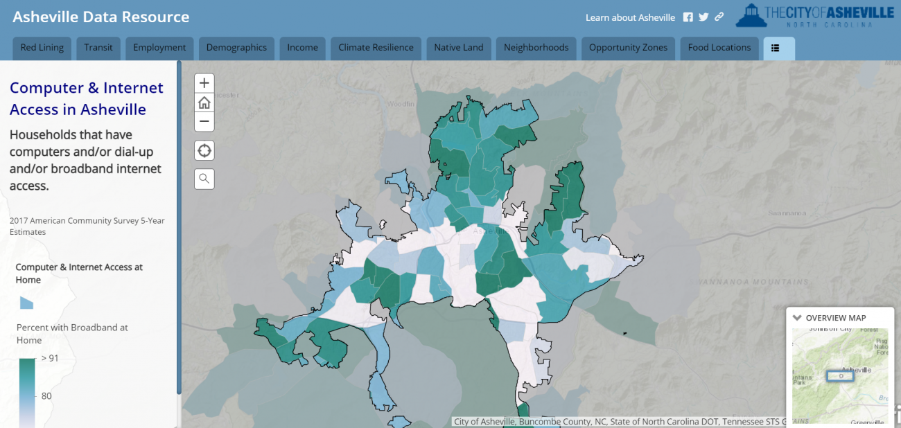Map of computer and internet access in Asheville