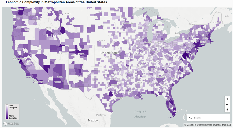 Economic Complexity Map for Metro Areas in the U.S.
