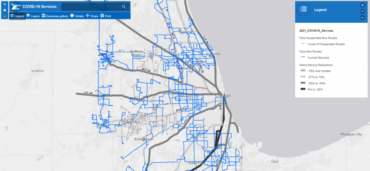 Service map of the Chicago area