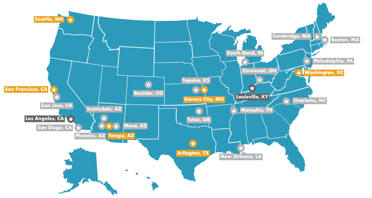 Map of the U.S. with Certified cities highlighted