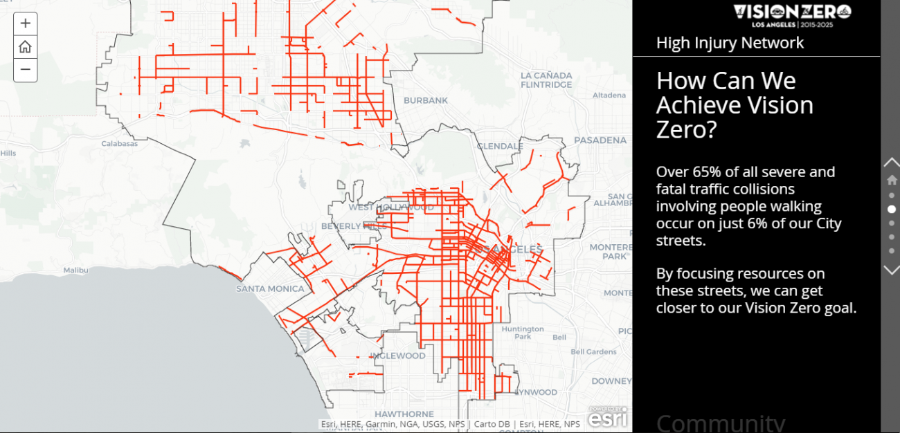 Screenshot of LA map with high injury streets highlighted