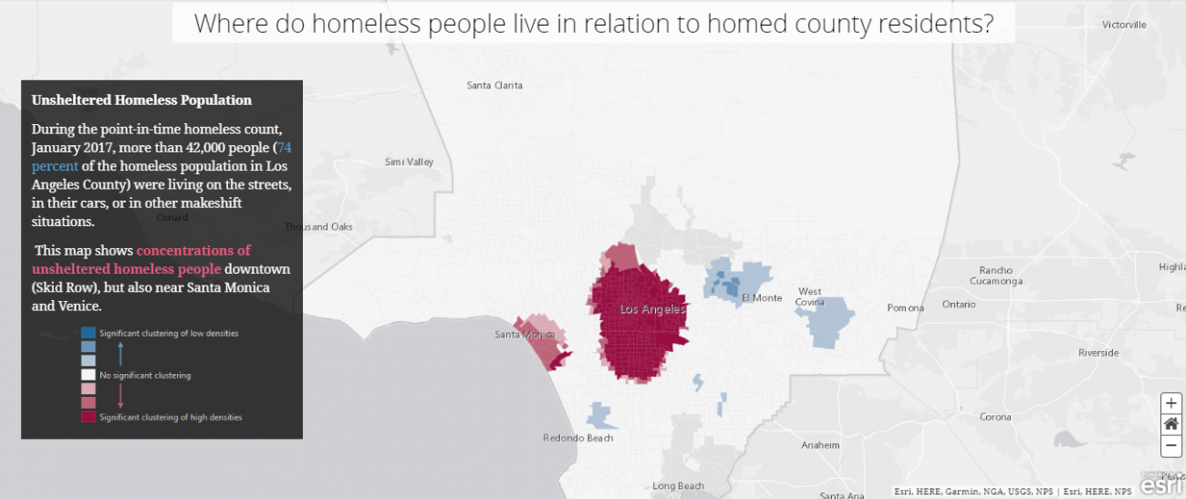 LA county map showing concentrations of unsheltered homeless people