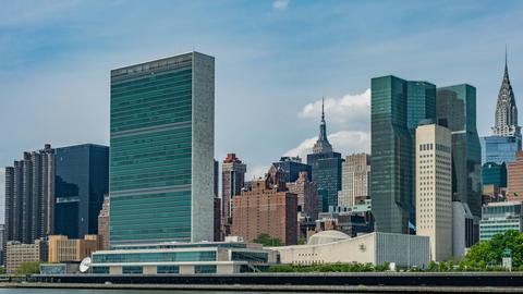 NYC skyline with UN building in foreground