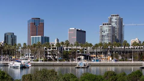 Long Beach skyline and wharf
