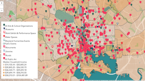 Map of Baltimore with creative and maker spaces marked