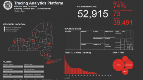 Homescreen of the gun trafficking portal with maps and statistics 