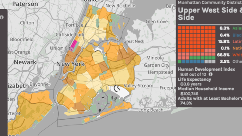 NYC map with highlights to show that the areas can be categories by race/ethnicity, safety, and other measurements