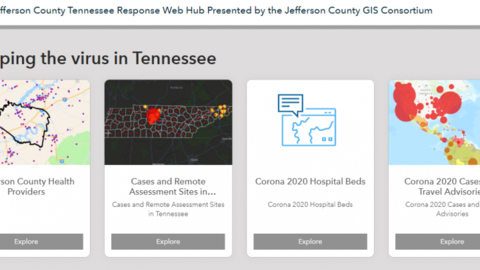 Main page of the Jefferson County COVID dashboard showing different maps to explore
