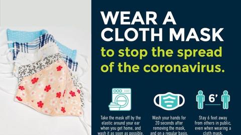 KCMO Poster with a picture of masks and "Wear a cloth mask" text