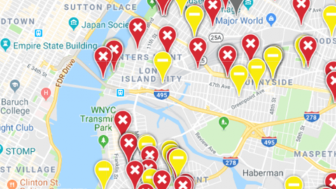 Decorative map of NYC with opportunity areas flagged