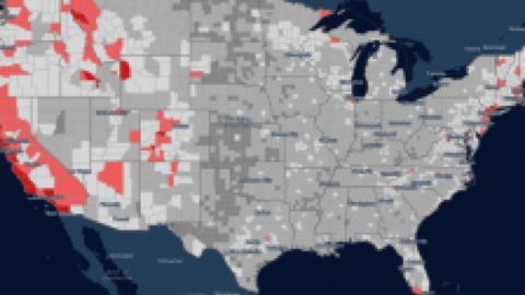 Map of the United States with high cost of living areas along the coasts highlighted