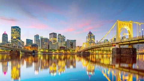 Pittsburgh skyline reflected in water