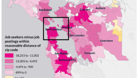 Map of Bay Area showing the mismatch between available jobs and housing