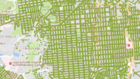 SF map with green lines showing urban forest