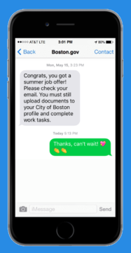 An iPhone displaying an example text