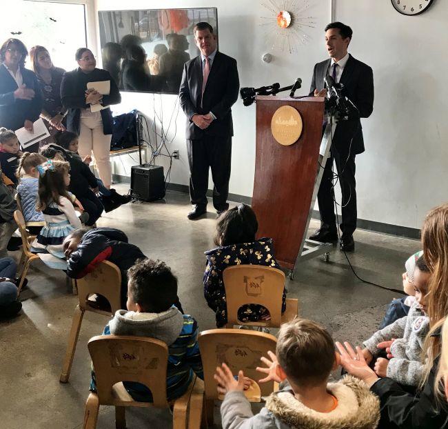 Ewas, with Valdez and Boston Mayor Marty Walsh, launching the Childcare Entrepreneur Fund.