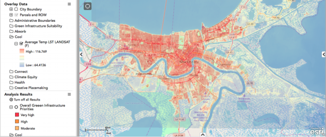 New Orleans map showing average temperature