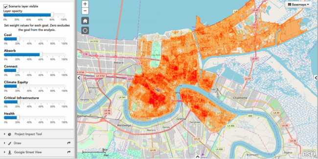 New Orleans map allowing users to select weights for different priorities