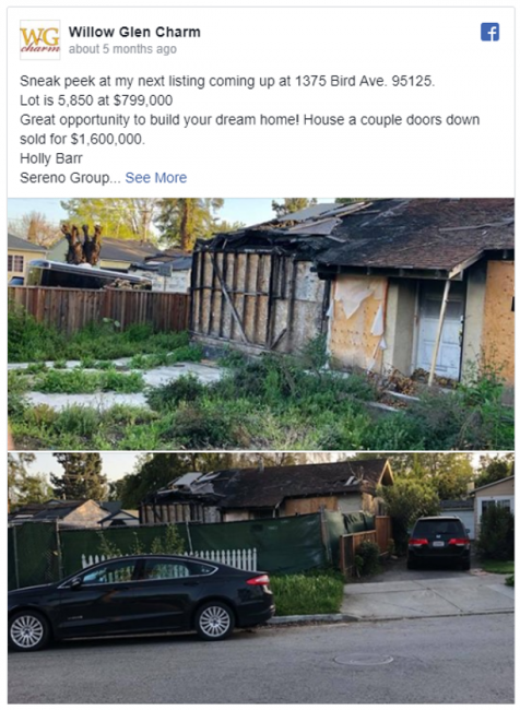Facebook listing from realtor for the burned house in San Jose