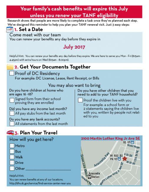 Redesigned reminder letter for TANF. The Lab @ DC, District of Columbia Government