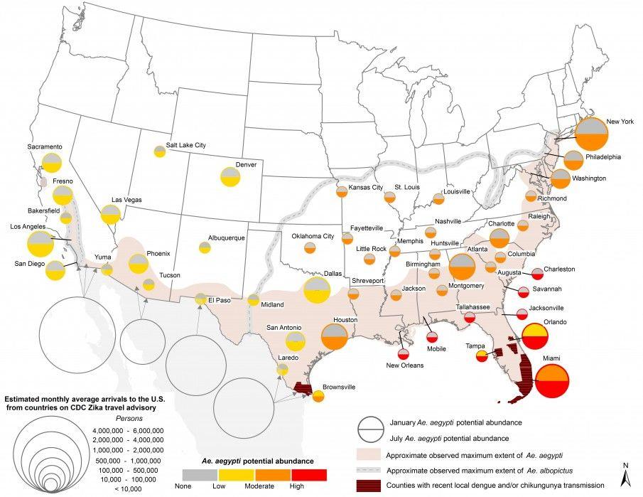 Map of U.S. cities at Risk for Zika in 2017
