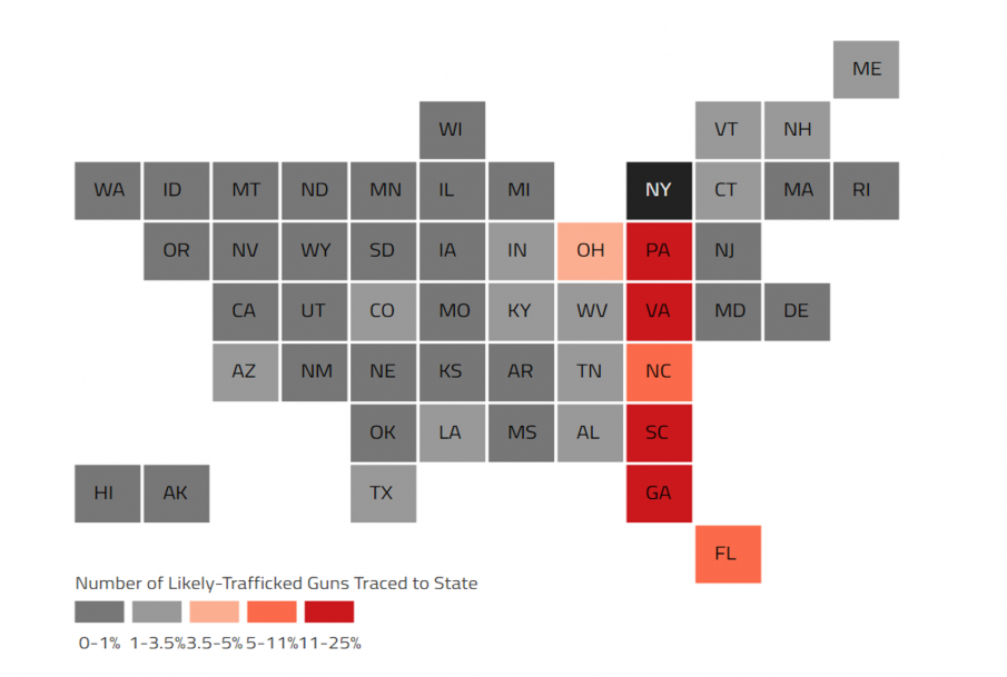 Map of number of likely-trafficked traced to states
