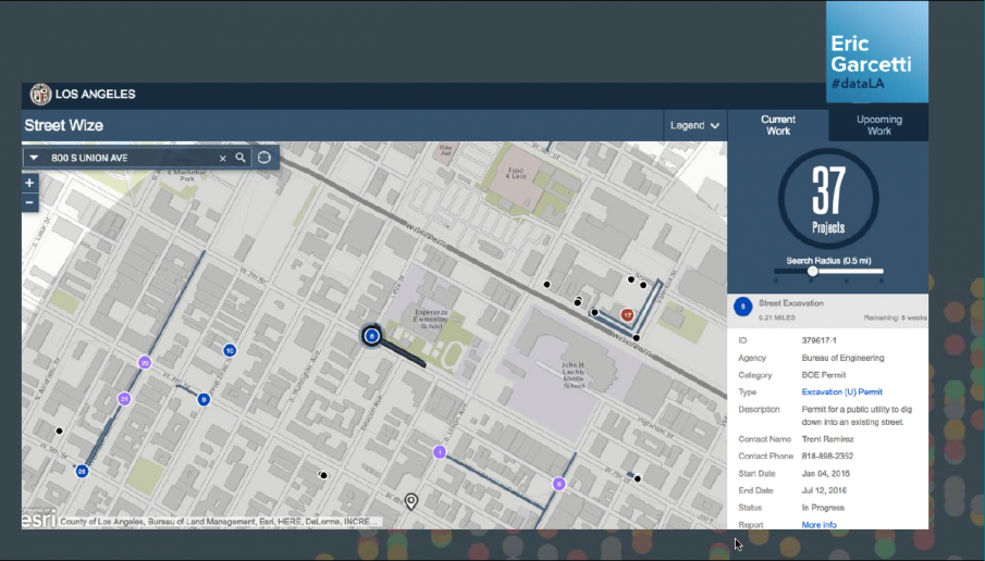 Screenshot of the Street Wize screen showing current excavation work in the area