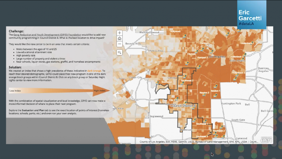 Map of the city with orange color coding showing presence of gang indicators
