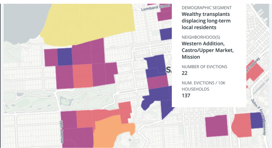 Map Showing Wealthy transplants displacing long-term residents of San Francisco
