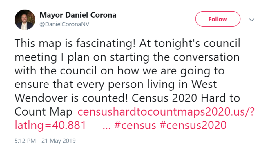 Tweet from Mayor supporting the HTC map