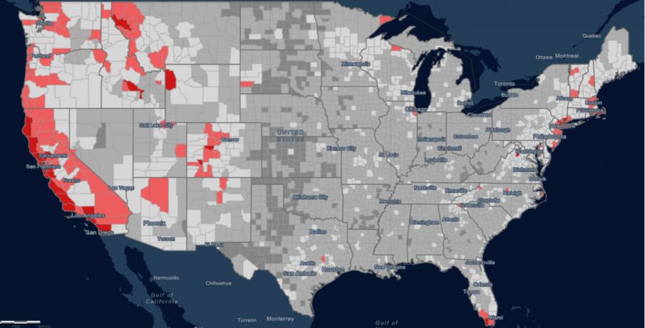 US Map of Unaffordibility in Metropolitan Areas