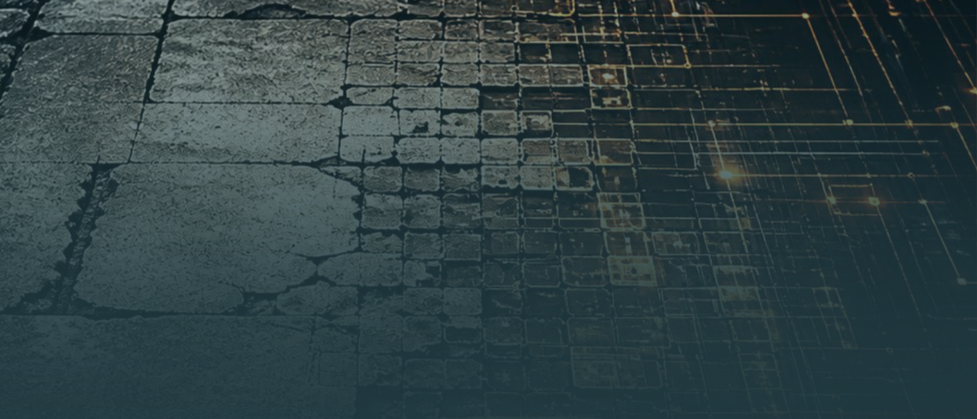 Sidewalk asphalt slowly turning into digital lines/chip design