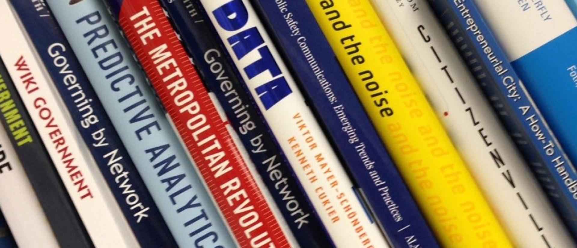 Books on data lined up in shelf