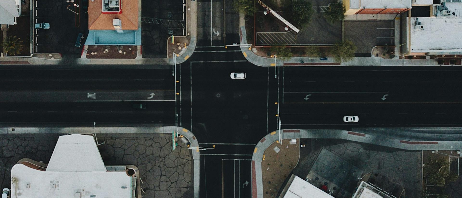 Aeriel shot of residential city streets