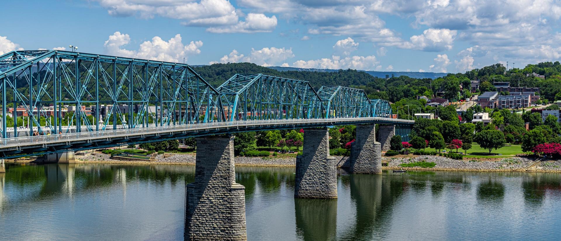 Bridge over river into city